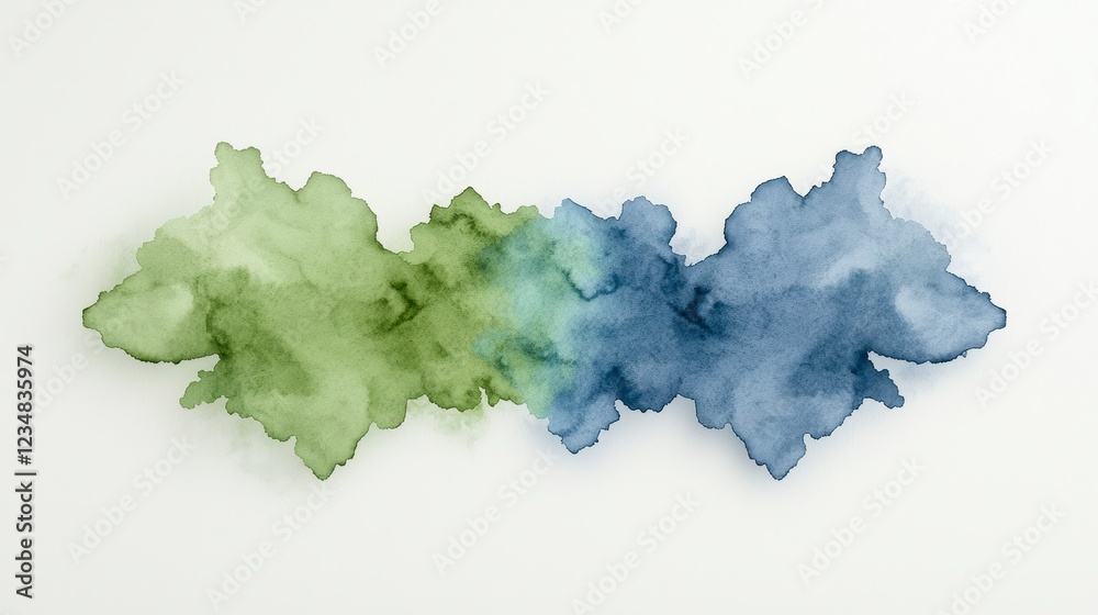 Obraz premium Abstract Green and Blue Watercolor Wash on White Background
