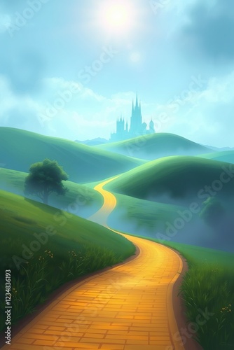 Yellow Brick Road Leading to Castle Fantasy Landscape Art