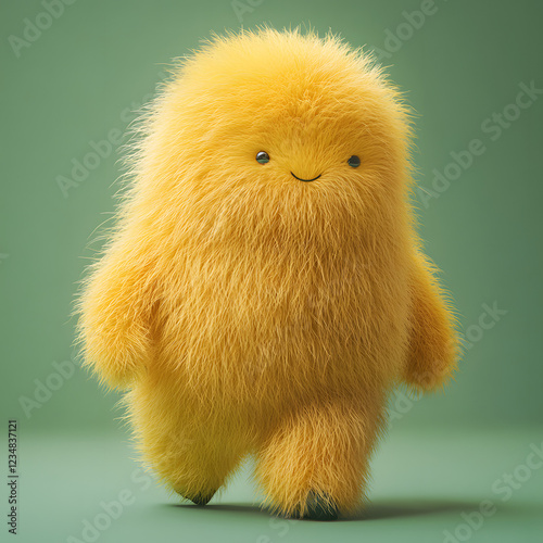 A friendly, fluffy 3D monster with a big smile, exuding warmth, charm, and a playful character.