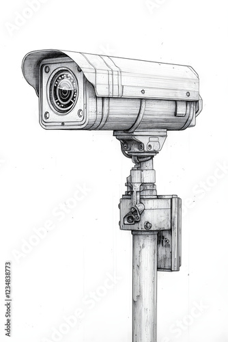 A detailed illustration of a surveillance camera, symbolizing security, monitoring, and modern technology in a digital world. photo