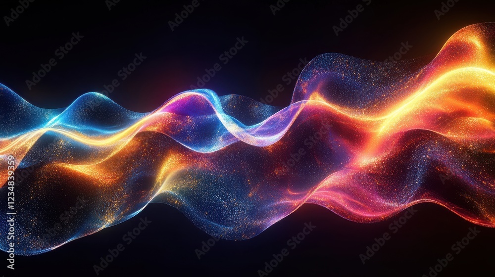 Colorful abstract wave of iridescent light flowing on a black background in dynamic pattern Colorful abstract wave of iridescent light flowing on a black background in dynamic pattern