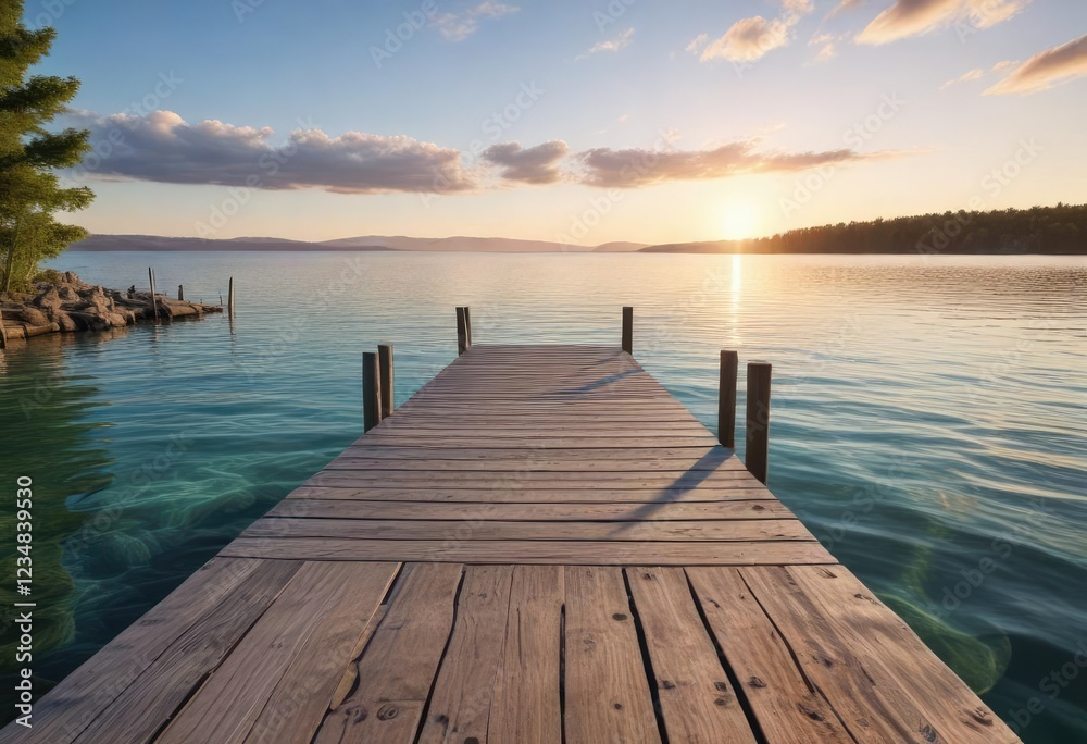 Fototapeta premium Scenic view of pristine Torch Lake with wooden pier, idyllic, North America