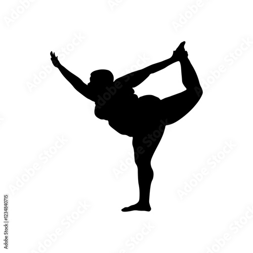 Women's yoga body positivity. Curvy woman doing sports silhouette