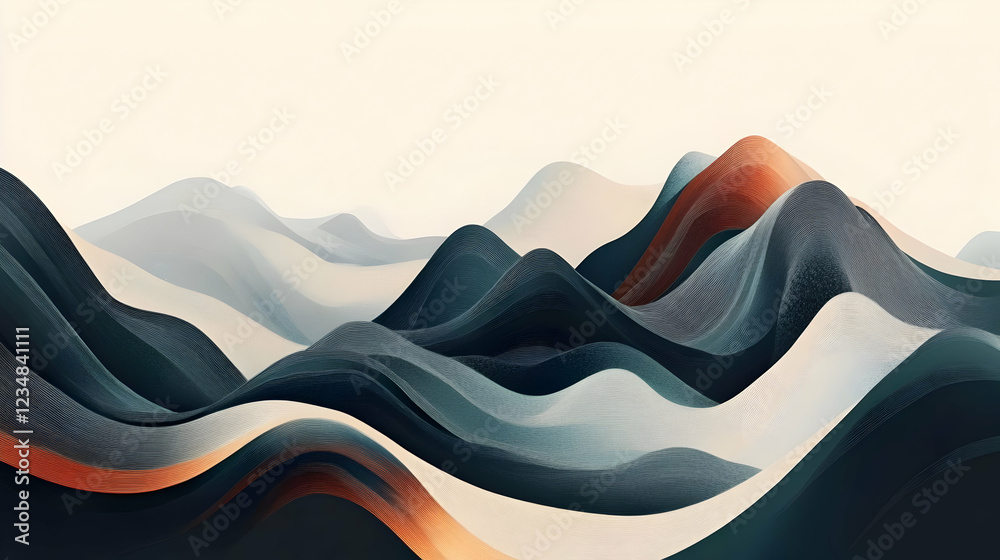 Abstract representation of flowing mountain landscapes in soft hues Abstract representation of flowing mountain landscapes in soft hues