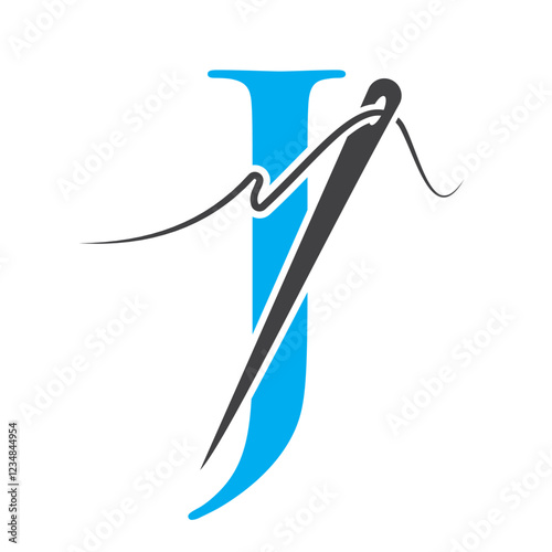 Letter J Sewing Needle Logo Design for Embroider, Textile, Fashion, Cloth, Fabric Symbol