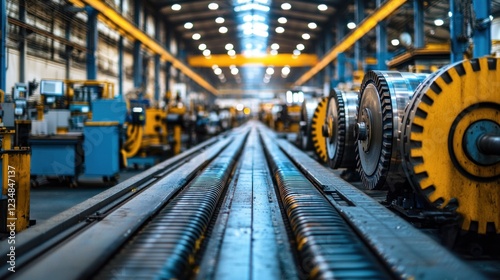 Wallpaper Mural Metal rolls on conveyor in factory, machinery in background Torontodigital.ca