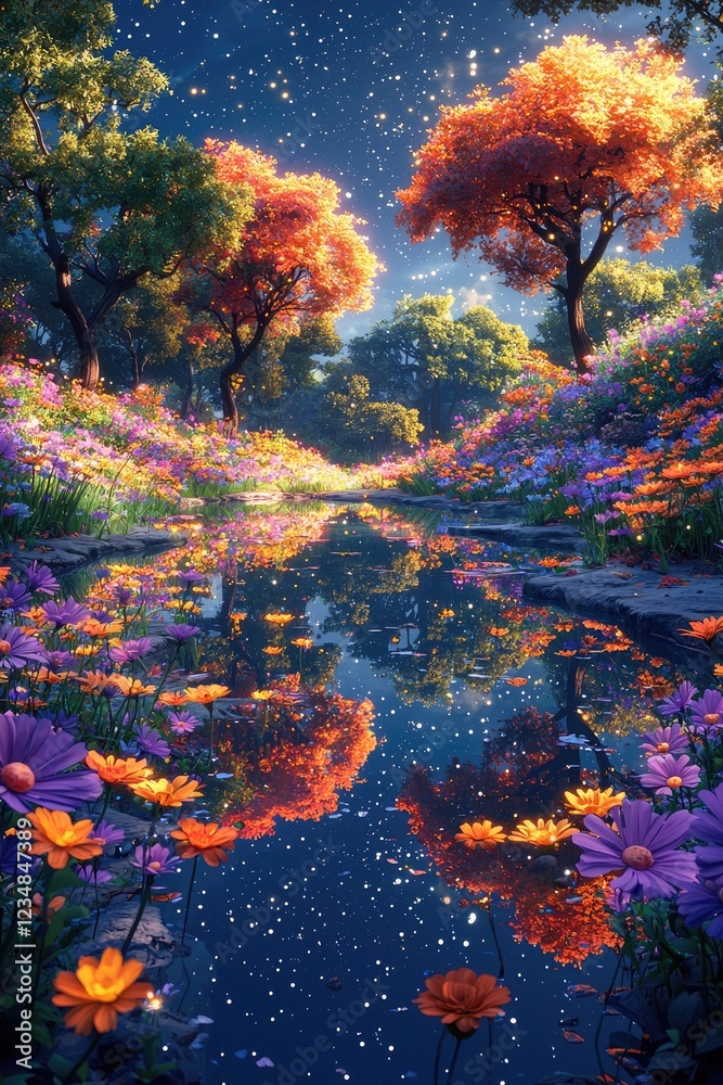 Serene autumnal landscape reflecting in a tranquil stream Serene autumnal landscape reflecting in a tranquil stream