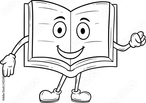 cute book character cartoon outline