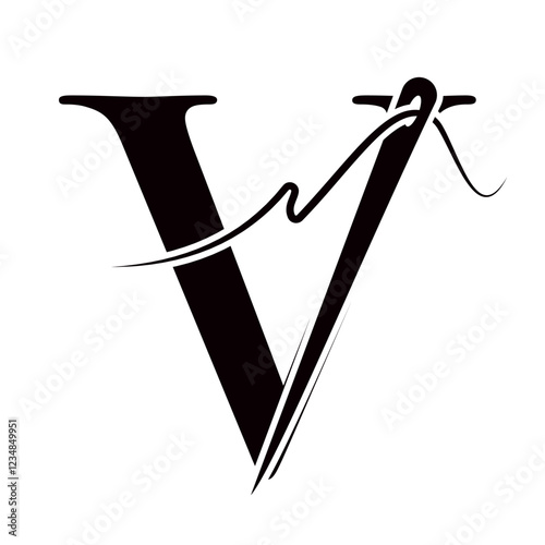 Letter V Sewing Needle Logo Design for Embroider, Textile, Fashion, Cloth, Fabric Symbol