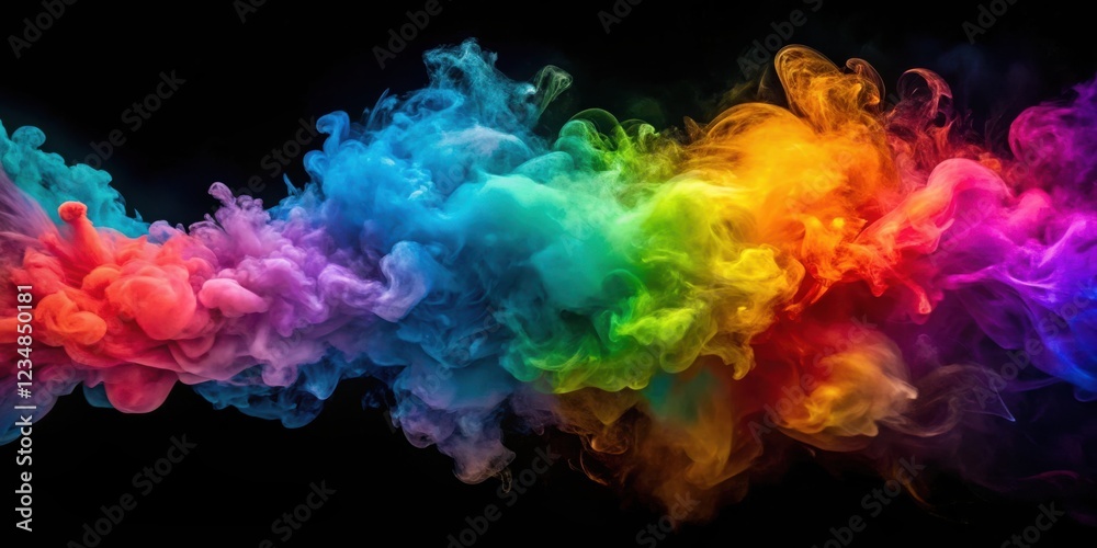 Abstract Rainbow Smoke Cloud Swirling and Flowing Dynamically Against a Black Background Abstract Rainbow Smoke Cloud Swirling and Flowing Dynamically Against a Black Background