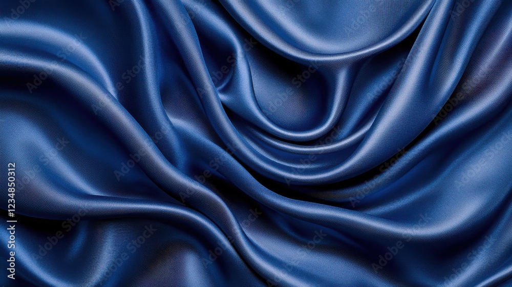 Fototapeta premium Deep royal blue silk fabric with elegant folds and smooth texture for design and fashion