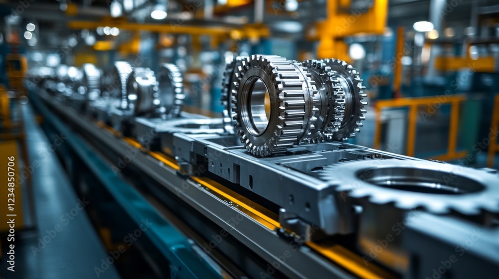 Naklejka premium Precision Manufacturing Components on Assembly Line