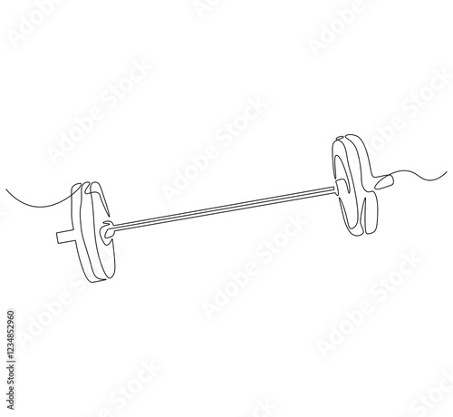 Barbell continuous line. Continuous one line drawing barbell for exercise. Gym, fitness concept. Single line drawing