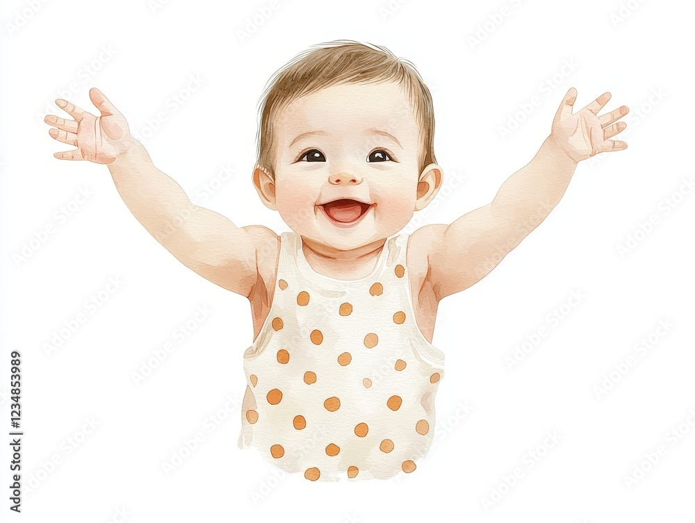 Adorable baby in a white bodysuit with brown polka dots, portrait of innocence Adorable baby in a white bodysuit with brown polka dots, portrait of innocence
