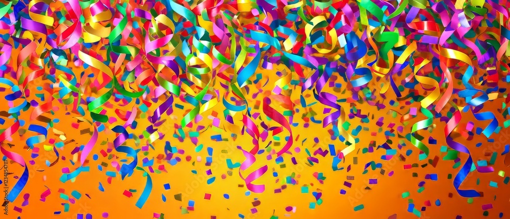 Fototapeta premium A Vibrant Explosion Of Colorful Confetti And Ribbons, Celebrating Joy And Festivity. Perfect For A Party Or Special Occasion.