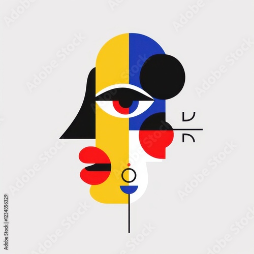 Vibrant graphic of abstract face digital art online gallery modern aesthetic front view creative expression photo