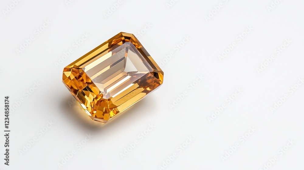 Golden Emerald Cut Gemstone on White Background Golden Emerald Cut Gemstone on White Background