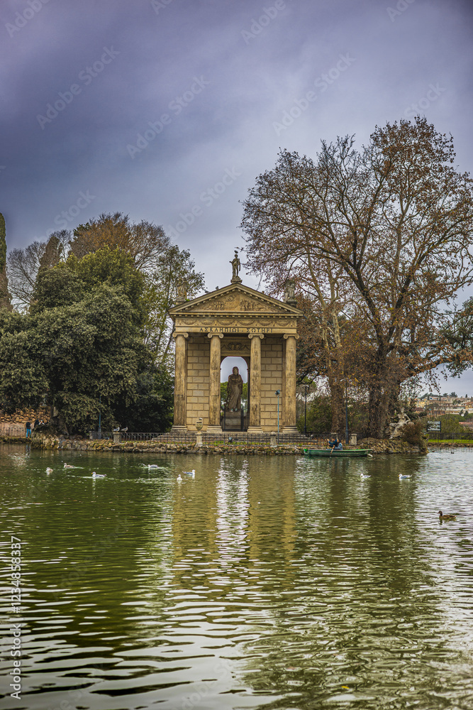 Temple of Aesculapius on the lake in the park of Villa Borghese Temple of Aesculapius on the lake in the park of Villa Borghese