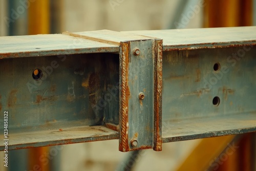 Close-up View of Rusty Steel Beam Joint in Construction Site photo
