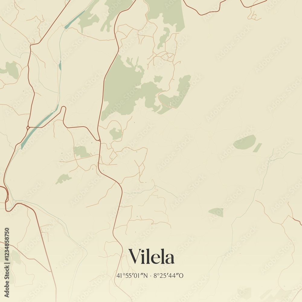 Fototapeta premium Vintage map of Vilela, Portugal. 