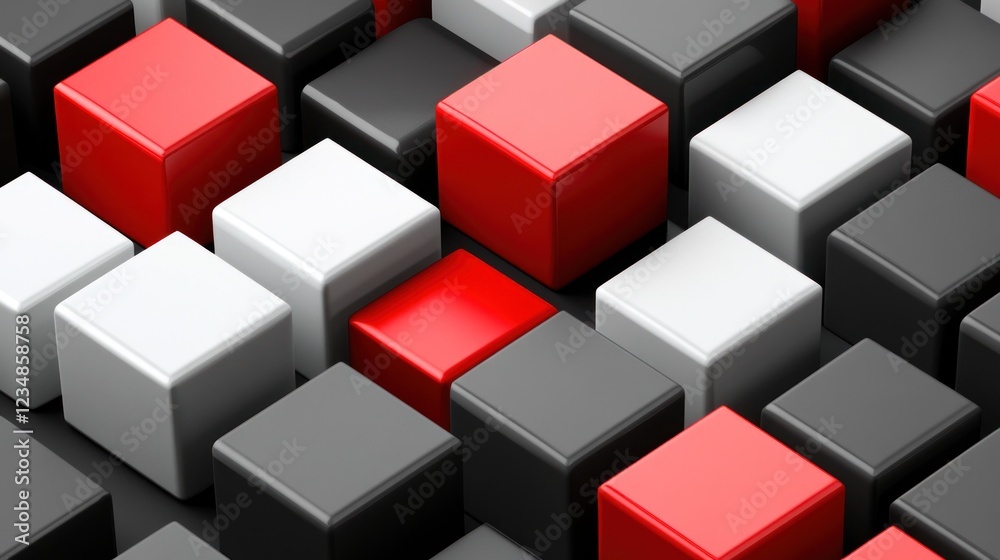 Abstract background of red, white, and black cubes. Abstract background of red, white, and black cubes.