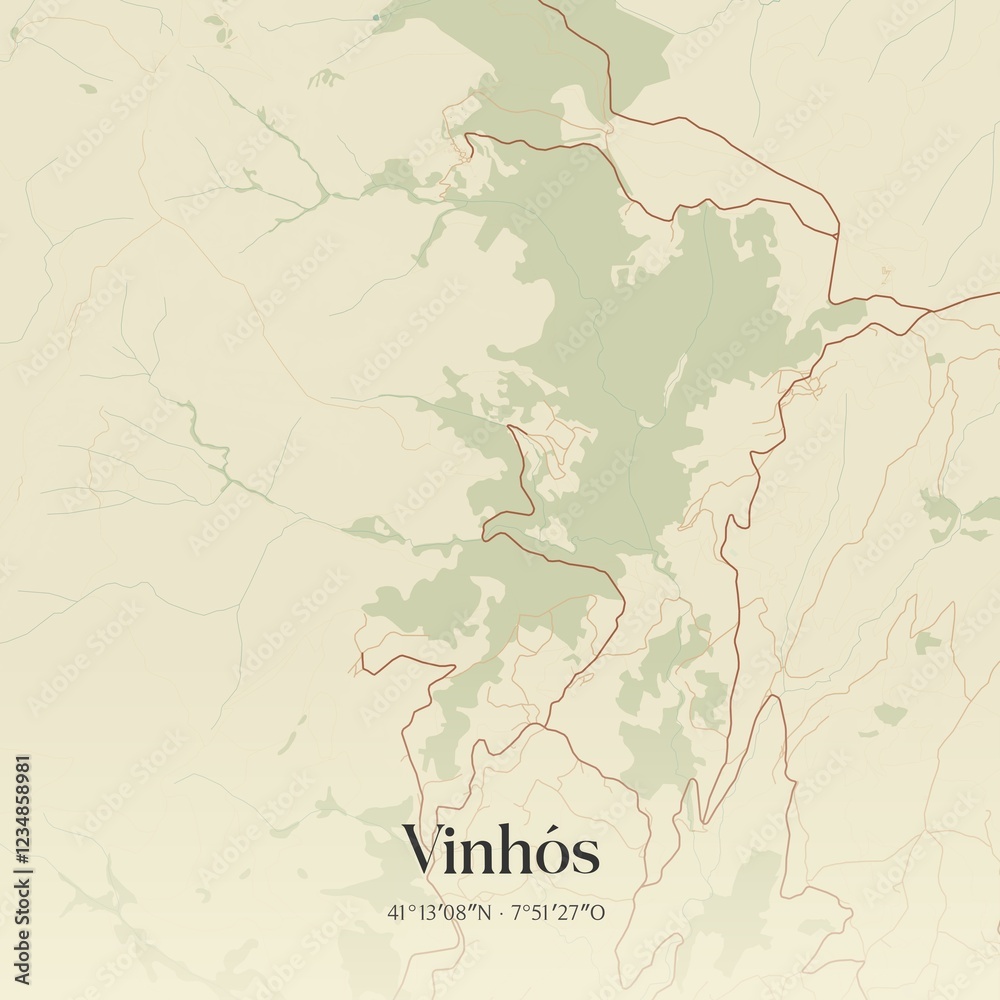 Fototapeta premium Vintage map of Vinh�s, Portugal. 