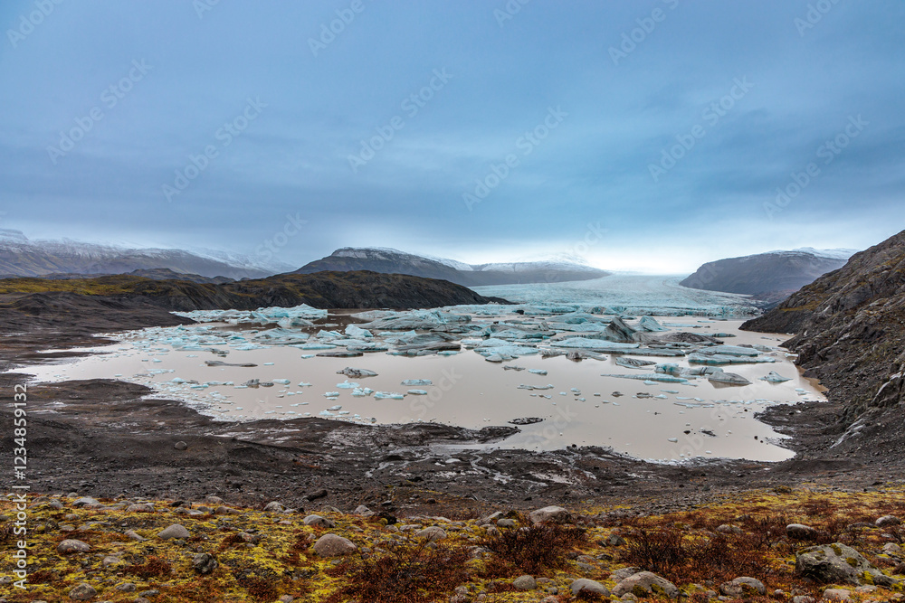 A glacial lake in Svínafellsjokull National Park in the east of Iceland.