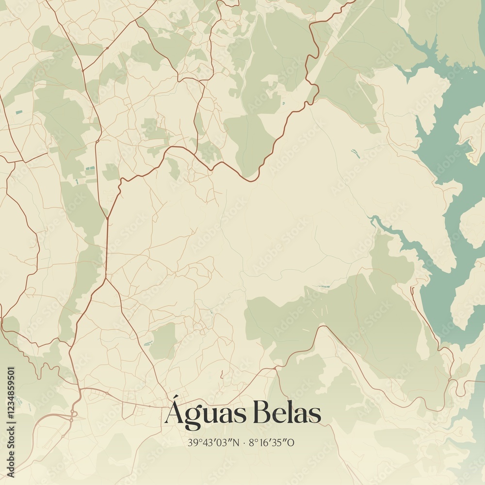 Obraz premium Vintage map of �guas Belas, Portugal. 