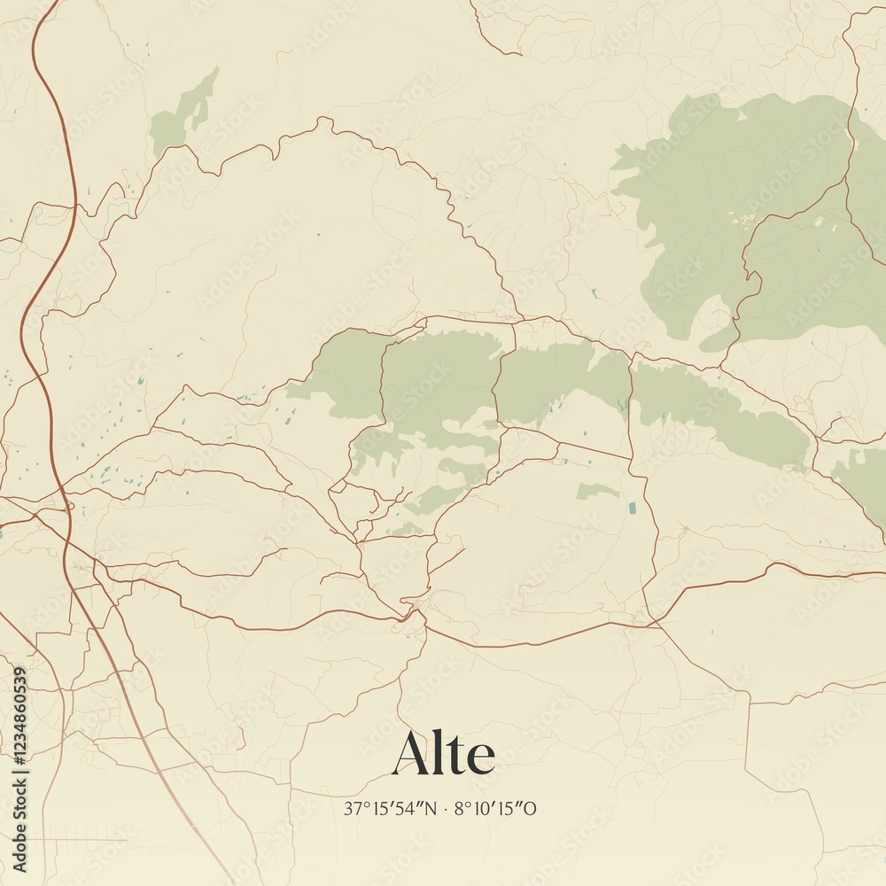 Fototapeta premium Vintage map of Alte, Portugal. 