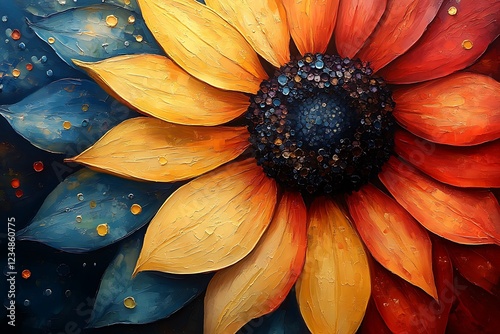 A vibrant sunflower painting with contrasting colors photo