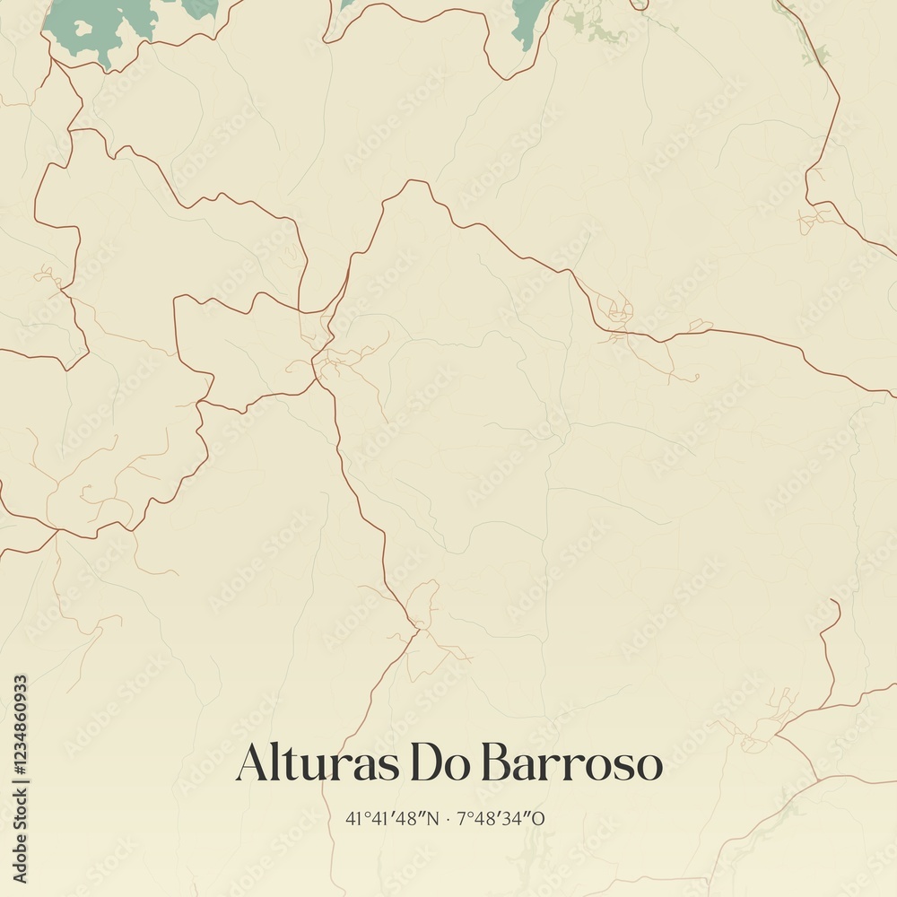 Fototapeta premium Vintage map of Alturas Do Barroso, Portugal. 