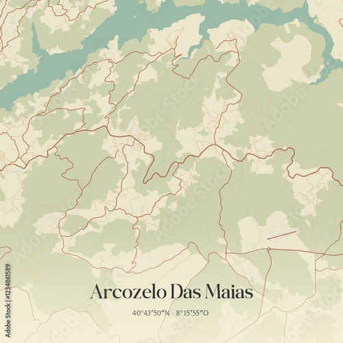 Vintage map of Arcozelo Das Maias, Portugal.  photo