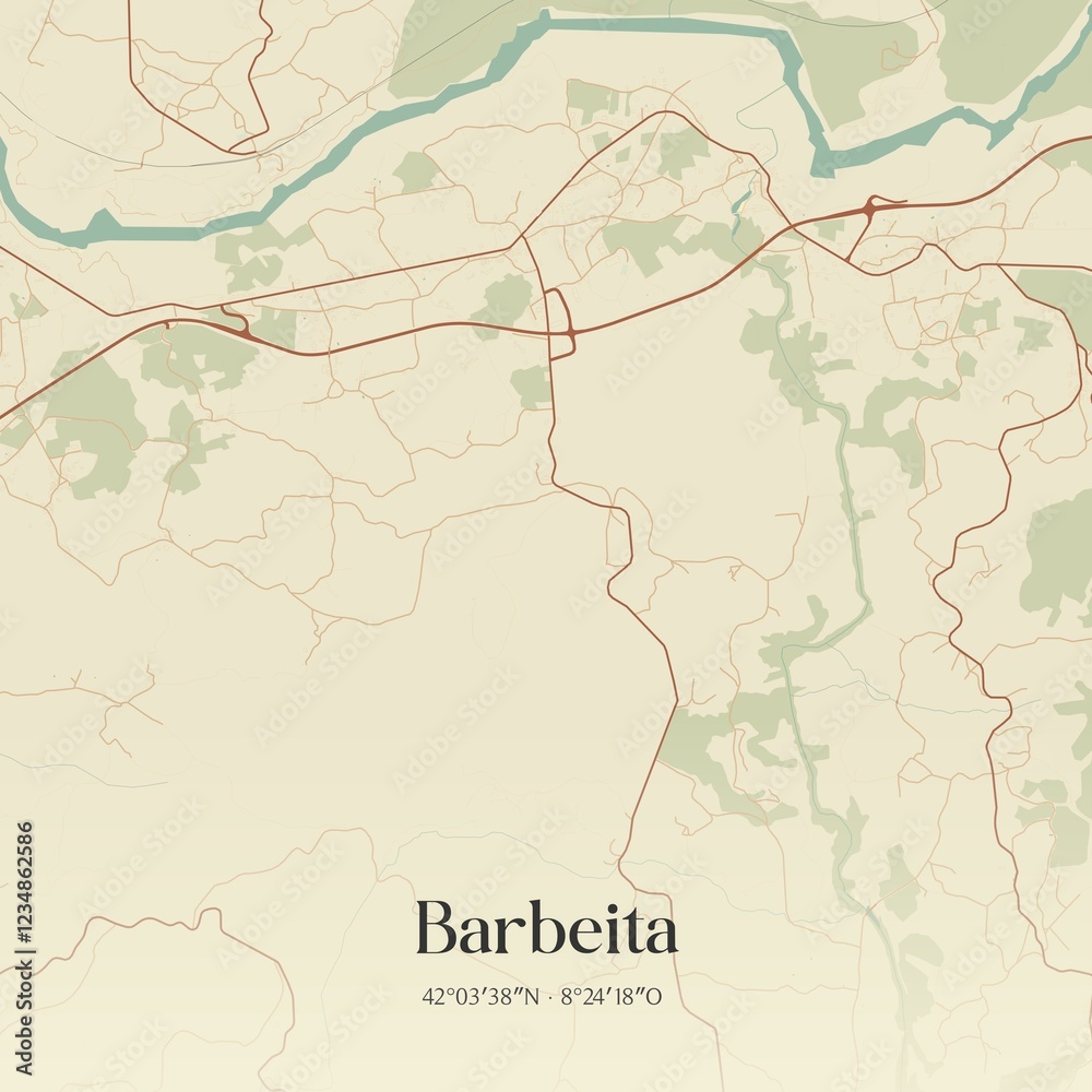 Fototapeta premium Vintage map of Barbeita, Portugal. 