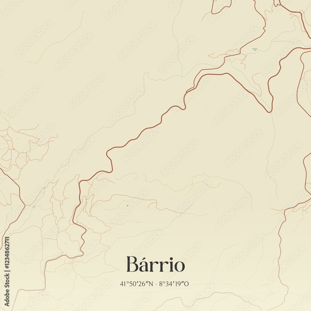 Fototapeta premium Vintage map of B�rrio, Portugal. 