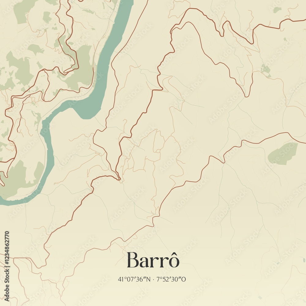 Fototapeta premium Vintage map of Barr�, Portugal.