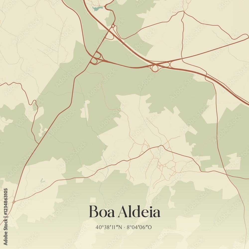 Obraz premium Vintage map of Boa Aldeia, Portugal. 