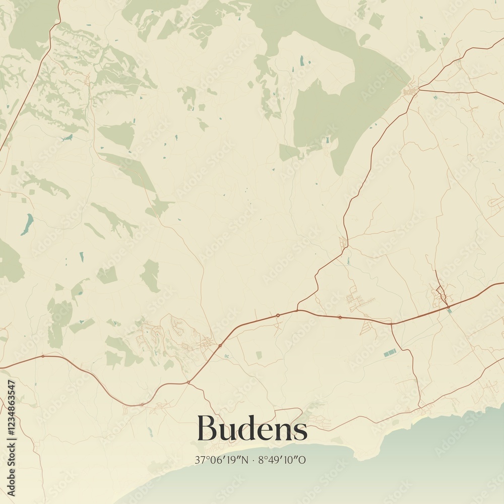 Fototapeta premium Vintage map of Budens, Portugal.