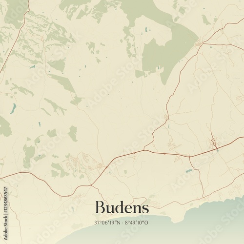 Vintage map of Budens, Portugal.  photo