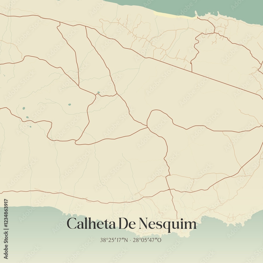 Fototapeta premium Vintage map of Calheta De Nesquim, Portugal. 
