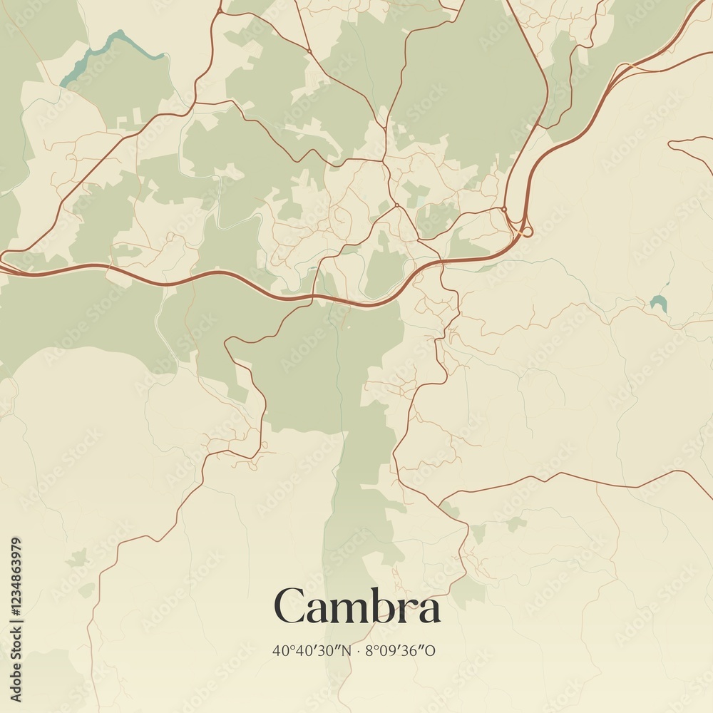 Fototapeta premium Vintage map of Cambra, Portugal. 