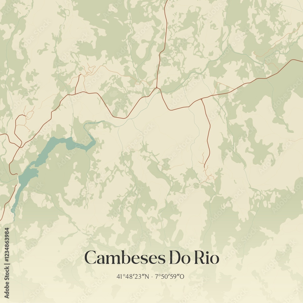 Fototapeta premium Vintage map of Cambeses Do Rio, Portugal.