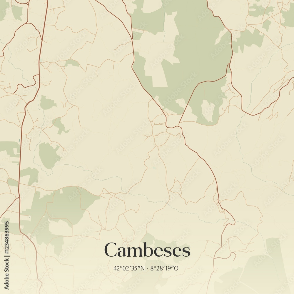 Fototapeta premium Vintage map of Cambeses, Portugal. 