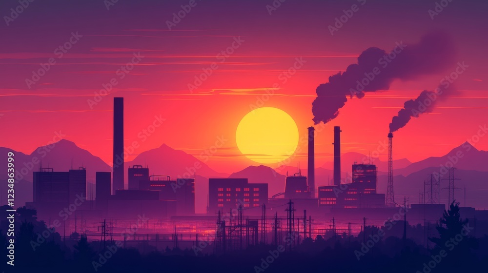 Fototapeta premium Industrial Landscape at Sunset