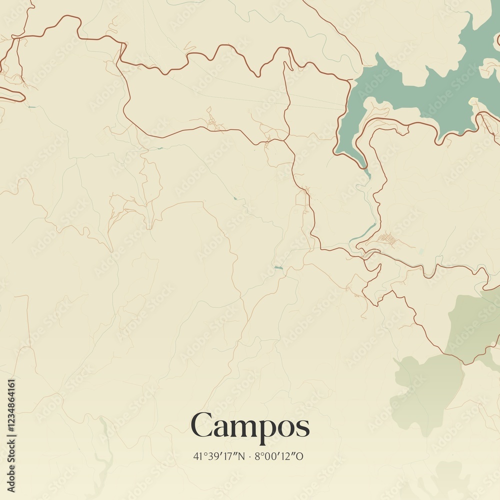 Fototapeta premium Vintage map of Campos, Portugal.
