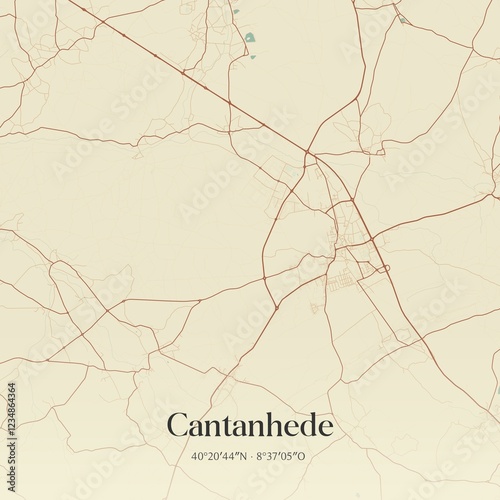 Vintage map of Cantanhede, Portugal.  photo