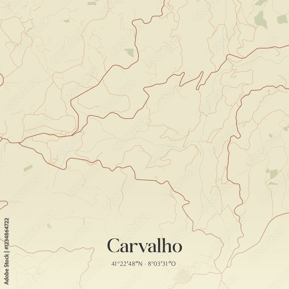 Fototapeta premium Vintage map of Carvalho, Portugal. 