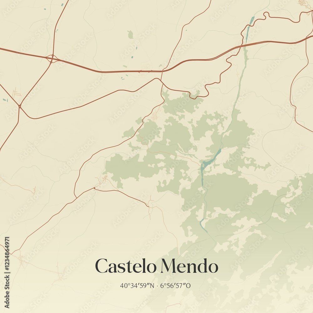 Fototapeta premium Vintage map of Castelo Mendo, Portugal. 