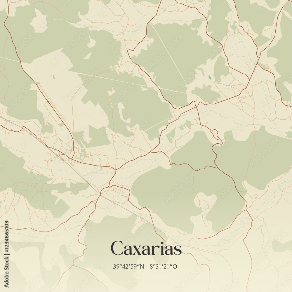 Fototapeta premium Vintage map of Caxarias, Portugal. 