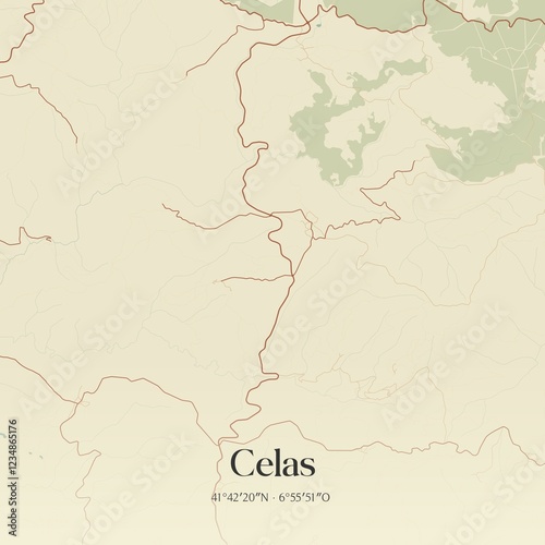 Vintage map of Celas, Portugal.  photo