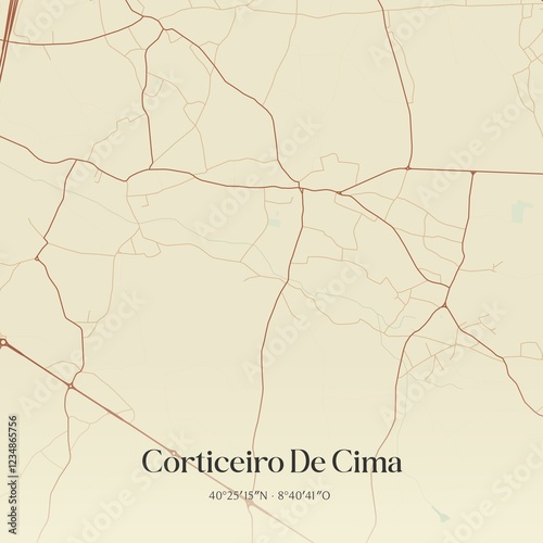 Vintage map of Corticeiro De Cima, Portugal.  photo